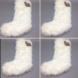x4 Nicole Miller White Faux Fur Christmas Stocking Set Luxury Designer NEW